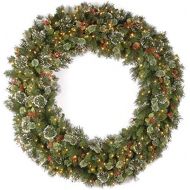 National Tree Company National Tree 60 Inch Wintry Pine Wreath with Cones, Red Berries, Snowflakes and 300 Clear Lights (WP1-300-60W)