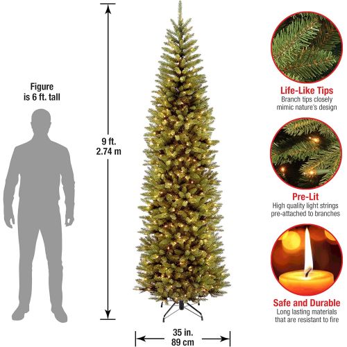  National Tree Company National Tree 6.5 Foot Kingswood Fir Pencil Tree with 250 Clear Lights, Hinged (KW7-300-65)