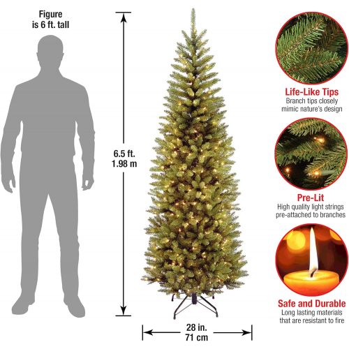  National Tree Company National Tree 6.5 Foot Kingswood Fir Pencil Tree with 250 Clear Lights, Hinged (KW7-300-65)