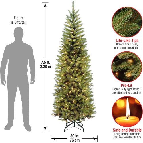  National Tree Company National Tree 6.5 Foot Kingswood Fir Pencil Tree with 250 Clear Lights, Hinged (KW7-300-65)