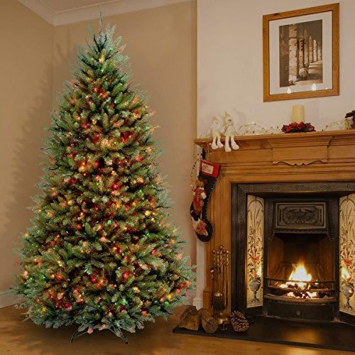  National Tree Company National Tree 7.5 Foot Dunhill Fir Tree with 750 Multicolor Lights, Hinged (DUH-75RLO)