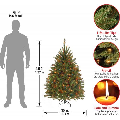  National Tree Company National Tree 7.5 Foot Dunhill Fir Tree with 750 Multicolor Lights, Hinged (DUH-75RLO)