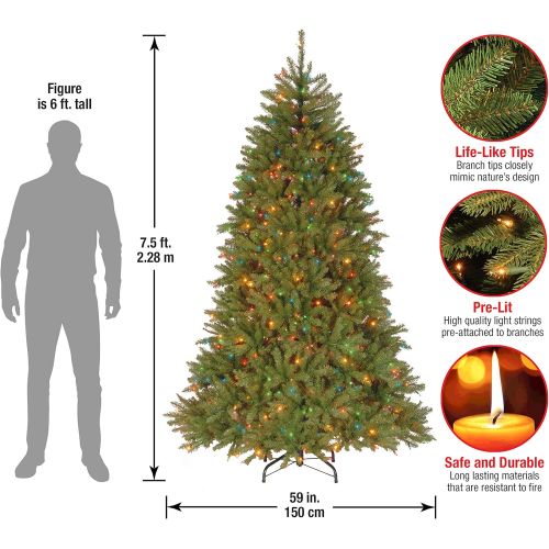  National Tree Company National Tree 7.5 Foot Dunhill Fir Tree with 750 Multicolor Lights, Hinged (DUH-75RLO)