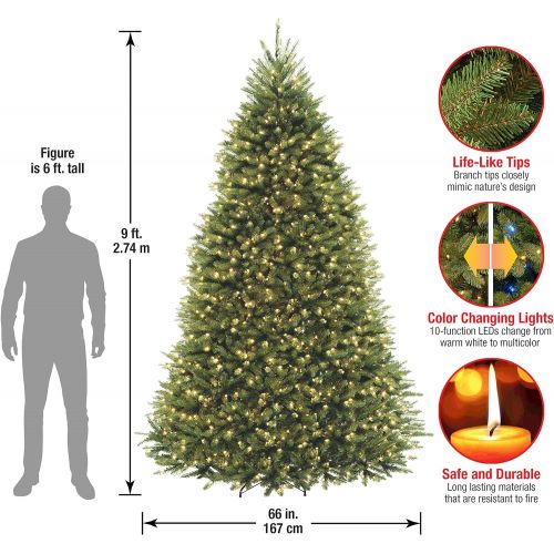  National Tree Company National Tree 7.5 Foot Dunhill Fir Tree with 700 Dual LED Lights and 9 Function Footswitch, Hinged (DUH-330LD-75S)