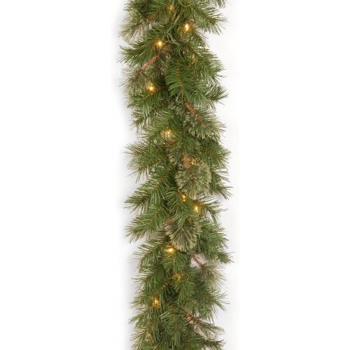 National Tree Company Pre-Lit Artificial Christmas Garland, Green, Atlanta Spruce, White Lights, Plug In, Christmas Collection, 9 Feet