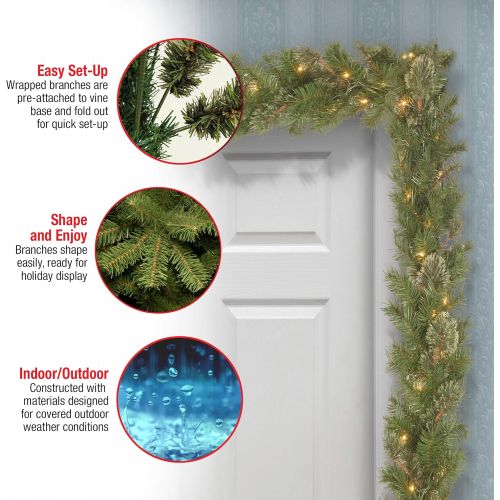  National Tree Company Pre-Lit Artificial Christmas Garland, Green, Atlanta Spruce, White Lights, Plug In, Christmas Collection, 9 Feet