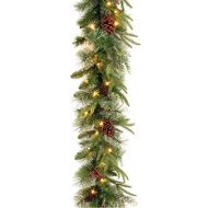 National Tree Company Pre-Lit Feel Real Artificial Christmas Garland, Green, Colonial Fir, Dual Color LED Lights, Decorated With Pine Cones, Plug In, Christmas Collection, 9 Feet