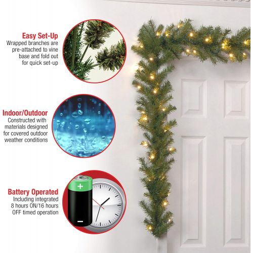  National Tree Company Pre-Lit Artificial Christmas Garland, Green, Norwood Fir, White Lights, Battery Operated, Christmas Collection, 9 Feet