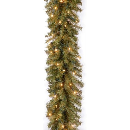  National Tree Company Pre-Lit Artificial Christmas Garland, Green, Norwood Fir, White Lights, Plug In, Christmas Collection, 9 Feet