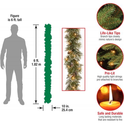  National Tree Company Pre-Lit Artificial Christmas Garland, Green, Glittery Bristle Pine, White Lights, Decorated with Pine Cones, Battery Operated, Christmas Collection, 9 Feet