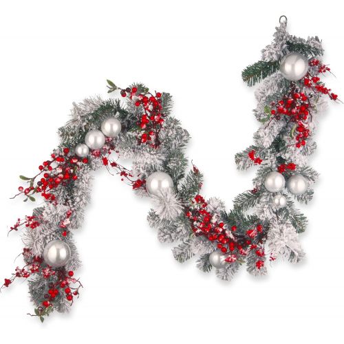  National Tree Company Artificial Christmas Garland, Silver, Evergreen, Decorated with Ball Ornaments, Berry Clusters, Christmas Collection, 9 Feet