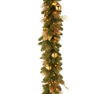 National Tree Company Pre-Lit Artificial Christmas Garland, Green, Evergreen, White Lights, Decorated With Ball Ornaments, Lace Leaves, Pine Cones, Battery Powered, Christmas Colle