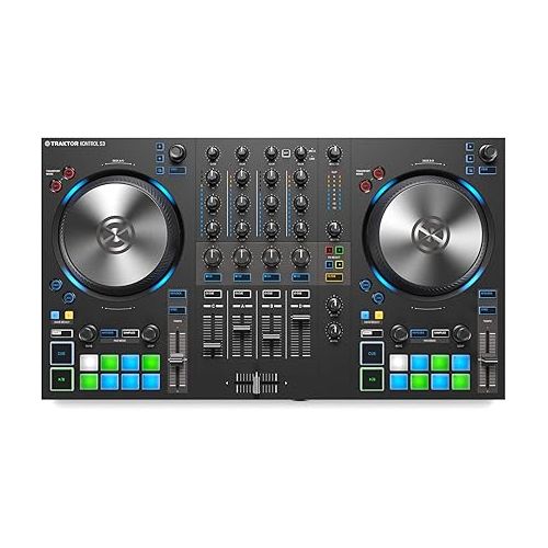 네이티브 인 스트루멘츠 Native Instruments Traktor Kontrol S3 4-Channel DJ Controller (26660) and Pioneer DJ CUE1 On-Ear DJ Headphone - Black