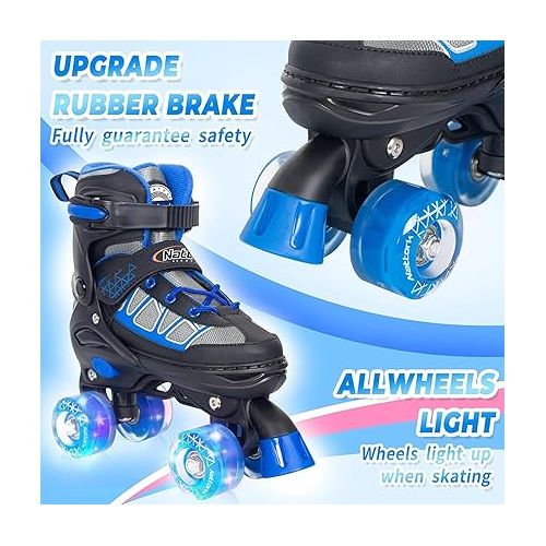  Nattork Roller Skates for Kids Boys Girls, 4 Size Adjustable Rollerskates with Light Up Wheels for Children Beginners for Outdoor Indoor