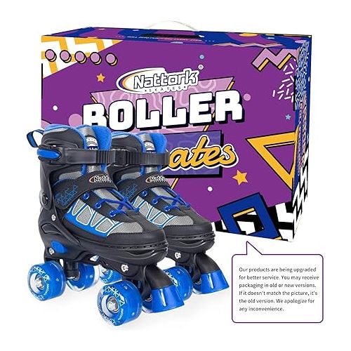  Nattork Roller Skates for Kids Boys Girls, 4 Size Adjustable Rollerskates with Light Up Wheels for Children Beginners for Outdoor Indoor