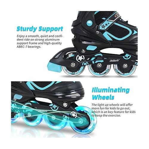  Nattork Adjustable Inline Skates for Kids with Light Up Wheel, Outdoor & Indoor Illuminating Blades Roller Skates for Boys and Girls, Beginners