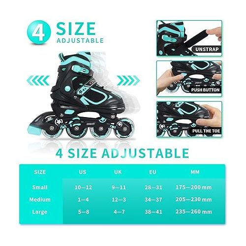  Nattork Adjustable Inline Skates for Kids with Light Up Wheel, Outdoor & Indoor Illuminating Blades Roller Skates for Boys and Girls, Beginners