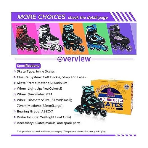  Nattork Adjustable Inline Skates for Kids with Light Up Wheel, Outdoor & Indoor Illuminating Blades Roller Skates for Boys and Girls, Beginners