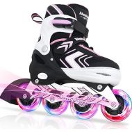 Nattork Inline Skates for Girls and Boys with Full Light up Wheels, Adjustable Beginner Roller Skates for Kids Youth Purple Pink Blue Black