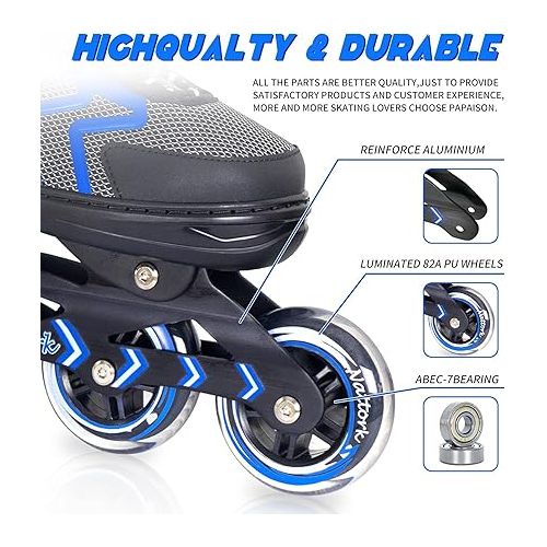  Nattork Adjustable Inline Skates for Adults and Teens, Outdoor & Indoor Blades Roller Skates for Boys, Beginners