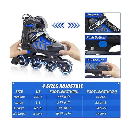  Nattork Adjustable Inline Skates for Adults and Teens, Outdoor & Indoor Blades Roller Skates for Boys, Beginners