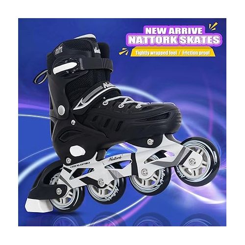  Nattork Inline Skates for Boys and Girls Men Women, 4 Sizes Adjustable Blades Roller Skates Beginner for Kids & Adult Youth
