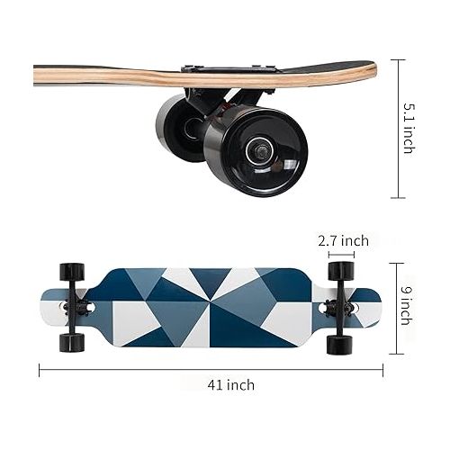  Nattork Longboards Skateboard 41 x 9 inch for Adults Teenagers and Kids, Equipped Long Board Deck 8 Ply Canadian Maple for Beginnern's Longboarding Fun Downhill