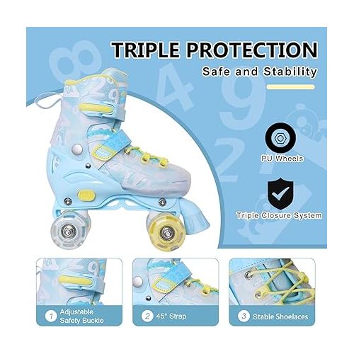  Nattork Kids Roller Skates, 4 Size Adjustable, All 8 Light up Wheels Roller Skates for Girls Boys Women, Fun Illuminating Rollerskates for Kids Ages 4-12, Beginners Sports