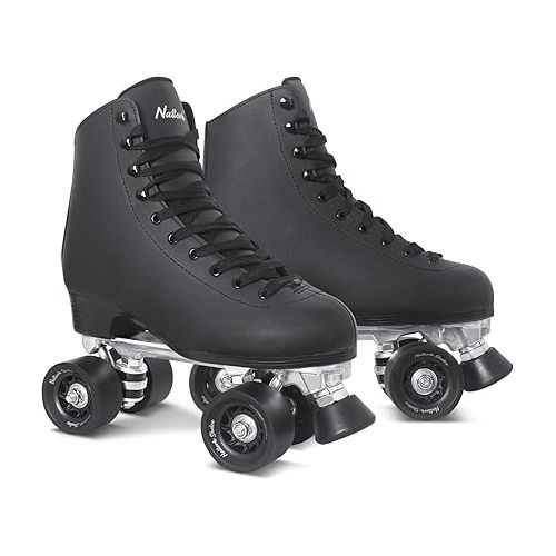  Nattork Roller Skates for Women, PU Leather High-top Quad Skates for Beginner, Indoor Outdoor 4 Wheels Double-Row Skates for Adults