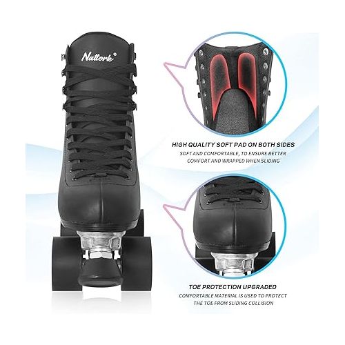  Nattork Roller Skates for Women, PU Leather High-top Quad Skates for Beginner, Indoor Outdoor 4 Wheels Double-Row Skates for Adults