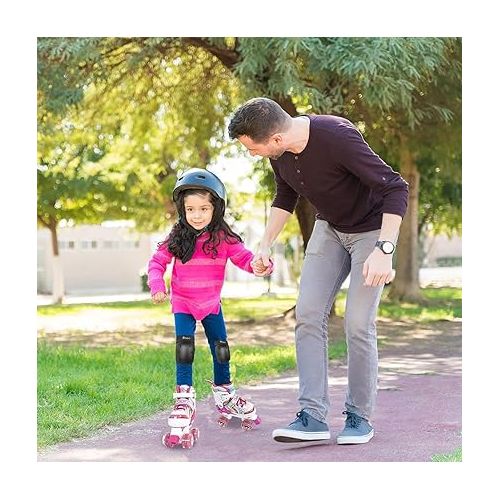  Nattork Girls Roller Skates for Kids, 4 Size Adjustable Rainbow Quad Skates with All Light Up Wheels - Best Birthday Gift for Outdoor Sports