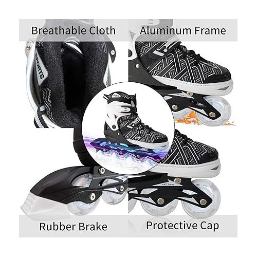  Nattork Adjustable Inline Skates for Kids Boys & Girls, Blue Black Red with Light up Wheels, Youth Blade Roller Skating for Beginners Ages 3-15