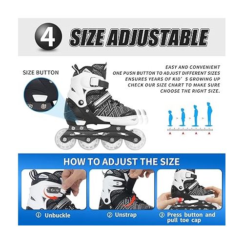  Nattork Adjustable Inline Skates for Kids Boys & Girls, Blue Black Red with Light up Wheels, Youth Blade Roller Skating for Beginners Ages 3-15