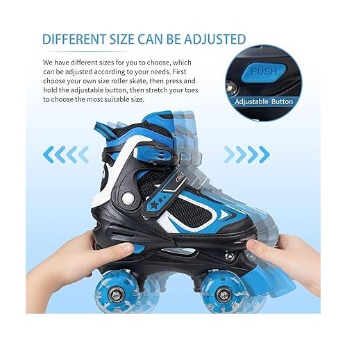  Nattork Kids Roller Skates for Boys Girls Kids, 4 Sizes Adjustable Quad Skates with All Light up Wheels - Birthday Gift for Indoor Outdoor Sports