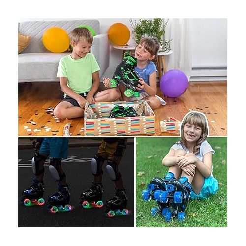  Nattork Kids Roller Skates for Boys Girls Kids, 4 Sizes Adjustable Quad Skates with All Light up Wheels - Birthday Gift for Indoor Outdoor Sports
