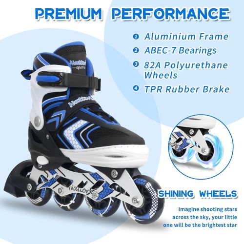  Nattork Adjustable Inline Skates for Kids and Youth with Full Light Up Wheels,Fun Illuminating Beginner Roller Blades/ Skates for Girls, Boys