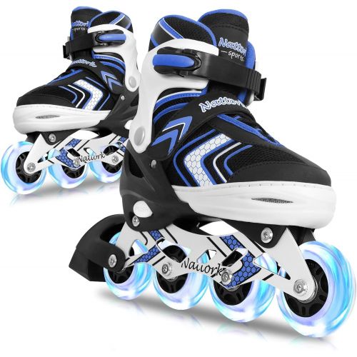  Nattork Adjustable Inline Skates for Kids and Youth with Full Light Up Wheels,Fun Illuminating Beginner Roller Blades/ Skates for Girls, Boys