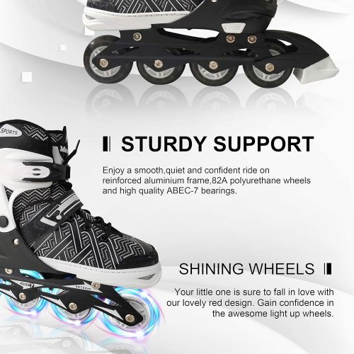  Nattork Adjustable Inline Skates for Kids with Full Light up Wheels,Fun Illuminating Roller Skates for Boys and Girls,Youth and Beginners