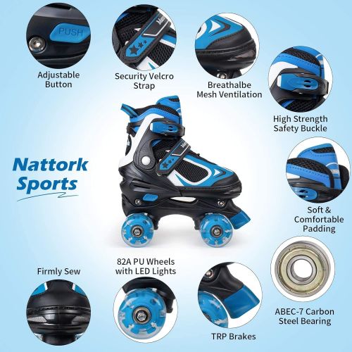  Nattork Roller Skates for Girls and Boys,4 Sizes Adjustable Roller Skates for Kids with All Light up Wheels, Full Protection for Childrens Indoor and Outdoor Play