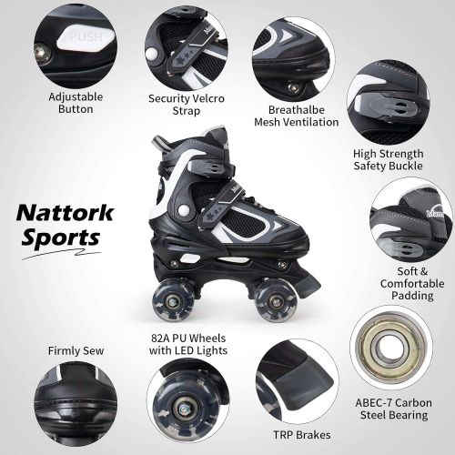  Nattork Roller Skates for Girls and Boys,4 Sizes Adjustable Roller Skates for Kids with All Light up Wheels, Full Protection for Childrens Indoor and Outdoor Play