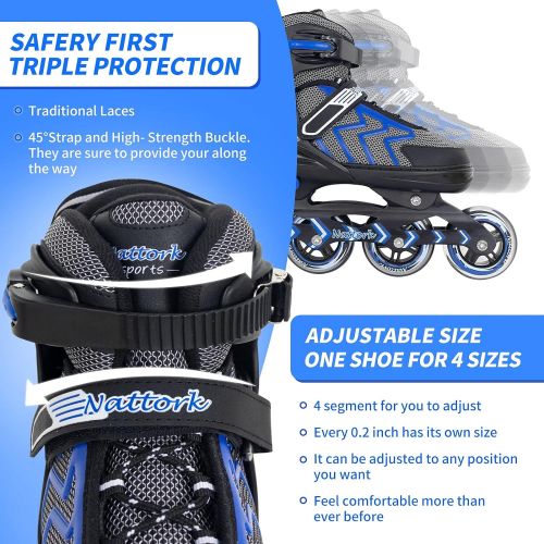  Nattork Adjustable Inline Skates for Kids and Adult, Safe and Durable Inline Skates , Outdoor & Indoor Roller Skates for Girls and Boys,Beginners