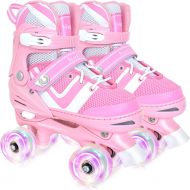 Nattork Adjustable Roller Skates for Kids with Light Up Wheel, Outdoor & Indoor Illuminating Roller Skates for Girls and Boys,Beginners