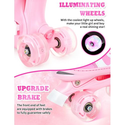  Nattork Adjustable Roller Skates for Kids with Light Up Wheel, Outdoor & Indoor Illuminating Roller Skates for Girls and Boys,Beginners