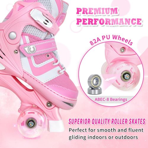  Nattork Adjustable Roller Skates for Kids with Light Up Wheel, Outdoor & Indoor Illuminating Roller Skates for Girls and Boys,Beginners
