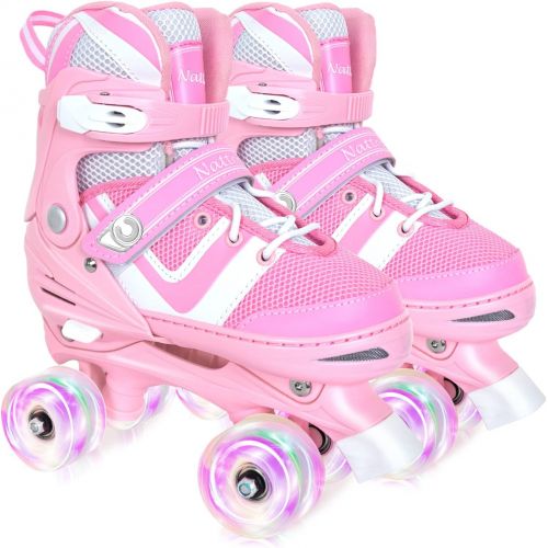  Nattork Adjustable Roller Skates for Kids with Light Up Wheel, Outdoor & Indoor Illuminating Roller Skates for Girls and Boys,Beginners