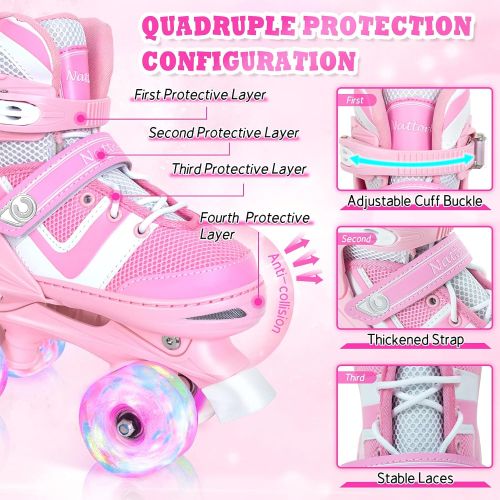  Nattork Adjustable Roller Skates for Kids with Light Up Wheel, Outdoor & Indoor Illuminating Roller Skates for Girls and Boys,Beginners