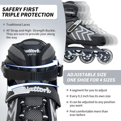  Nattork Adjustable Inline Skates for Kids and Adult, Safe and Durable Inline Skates , Outdoor & Indoor Roller Skates for Girls and Boys,Beginners