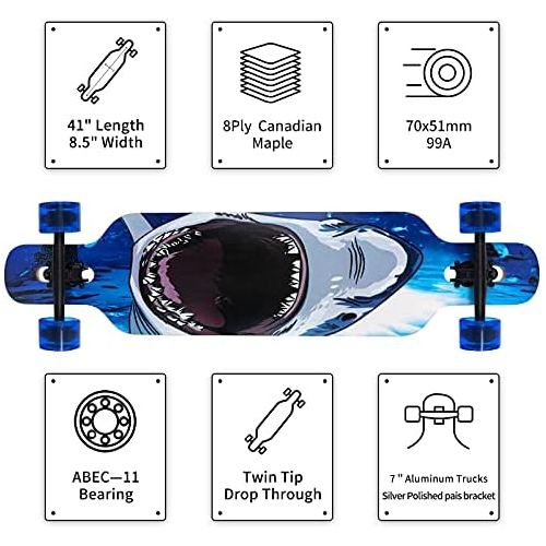  Nattork 41*9 inch Longboard Skateboard Long Board Deck 8 Ply Canadian Maple for Adults Teens Kids