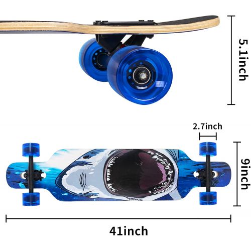  Nattork 41*9 inch Longboard Skateboard Long Board Deck 8 Ply Canadian Maple for Adults Teens Kids