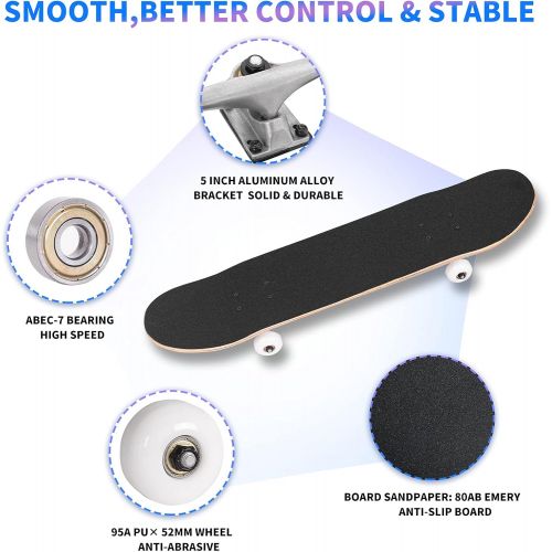  Nattork Skateboard Beginner Skateboards 31Inch Complete Skateboard 9 Layer Canadian Maple Double Kick Deck Concave Cruiser Trick Skate Boards for Kids Youth Teens